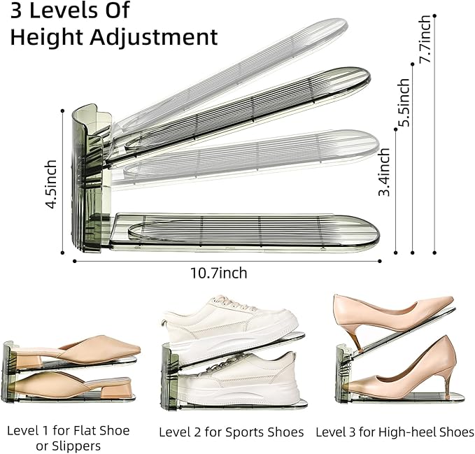 20 Pack Shoe Slots Organizer Adjustable Level Shoe Stacker Holder Storage Space Saving Sneakers Display Tray Rack for Closet (Green Transparent, 20 Pack)