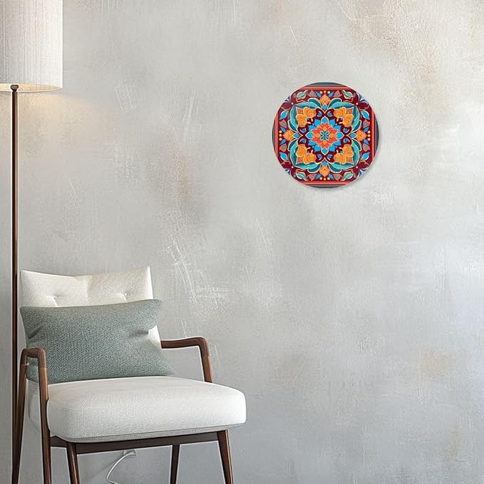 Decorative Plates for Display 10" Colorful Mediterranean Tile Floral Mandala Design Ceramic Ornament with Display Stand and Hook Up for Wall Decor Hanging Festival Wedding Gift