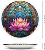 Decorative Plates, Moroccan Water Lily Stained Glass Print Ceramic Dinner Plate Home Wobble-Plate with Display Stand, Wall Hanging Decor for Kitchen Household 8 Inch, Gifts for Lotus Lover