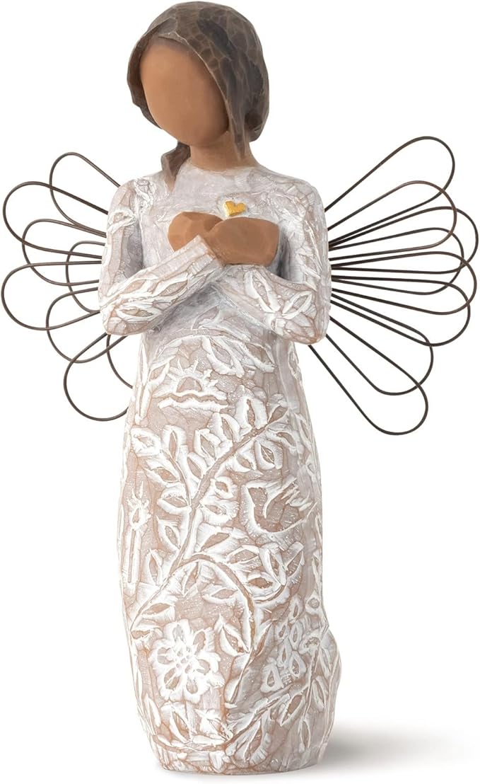 Willow Tree Remembrance (Darker Skin) Angel, Memories, Hold Each Safely in Your Heart, Carved with Symbols to Remind us of Loved Ones, Gift of Support and Sympathy, Sculpted Hand-Painted Figure