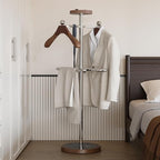 Suit Valet Stand with Marble Base, Freestanding Men’s Clothing Organizer with 2 Wooden Hangers, Storage Tray, Stainless Steel Frame, for Bedroom, Office, Entryway (12.6" x 54.3")
