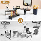 ANDGOO 6 Pcs Acrylic Display Risers, 2 Set(7.9”L, 8.3”L, 8.7”L) Rectangular Display Stands, Acrylic Display Shelves for Figures, Perfume Organizer, Cupcake Dessert Table Display Set, Black