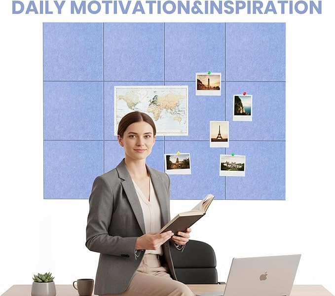 Large Cork Board Alternative 36" X 24" Bulletin Board - 6 Pack Removable Felt Wall Tiles with 20 pushpins, Large Cork Boards for Walls Cork Board for Office Pin Board Tack Board - Soft Periwinkle
