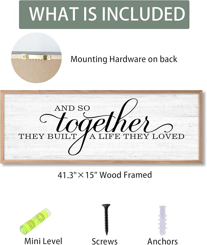 Rutiyoka Farmhouse Wall Decor: 'and so Together They Built a Life They Loved' Sign, 41.3''15'' Large Framed Wood Wall Art for Bedroom Couples Room Decor (Brown Frame)
