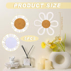 Zeyune 6 Pcs Boho Nursery Daisy Flower Wall Art Decor Woven Macrame Wall Pediments Boho Daisy Floral Nursery Art Decor for Home Bedroom Decorations(White,Yarn and Cotton Rope)