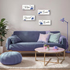 ONIZHITY Set of 4 Blue Bathroom Decor With Navy Blue Flower Wall Decor Inspire Relax Soak Unwind Breathe Rustic Farmhouse Wooden Wall Art for Bedroom Office Living Room Kitchen Decoration(Blue 10x4)