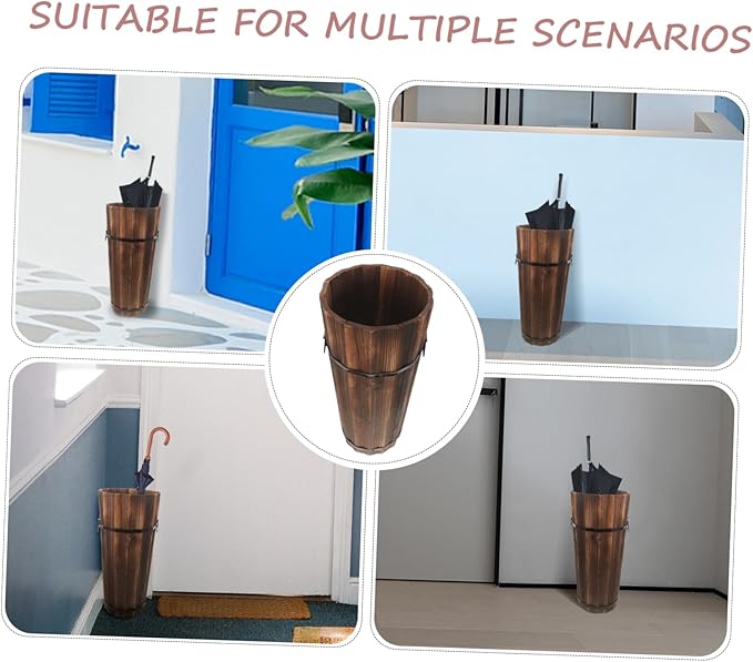 Zerodeko Wooden Umbrella Bucket Stand for Outdoor Use Wood Material Umbrella Holder Rack Stable and Wear Resistant Storage for Entryway and Office