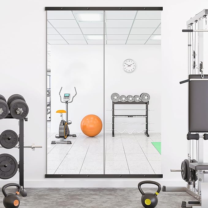 TRAHOME Home Gym Mirror for Wall,70x24x2PCS Full Length,Glass Frameless Body Large Mirror for Home Gym,Workout,Bedroom,Garage(Black)