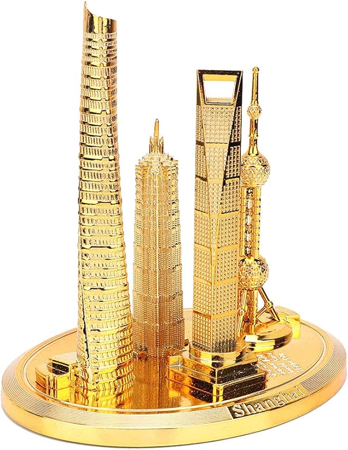 Keenso Shanghai Building Collection Model Reflective Bronze and Gold Vintage Trend Friends Big (Gold-Small)