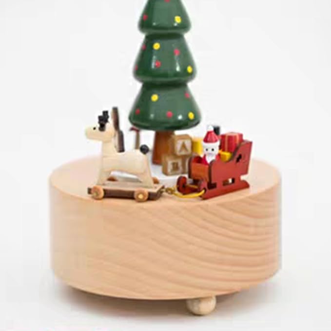 Natural Solid Wood Handcrafted Beech Wooden, Musical FigureTotoro/Carousel/Fairy/Ballerina Figurine,Rotating Hand Crank Mechanism Music Box,Musical Decorations (Christmas Tree and Carriage)
