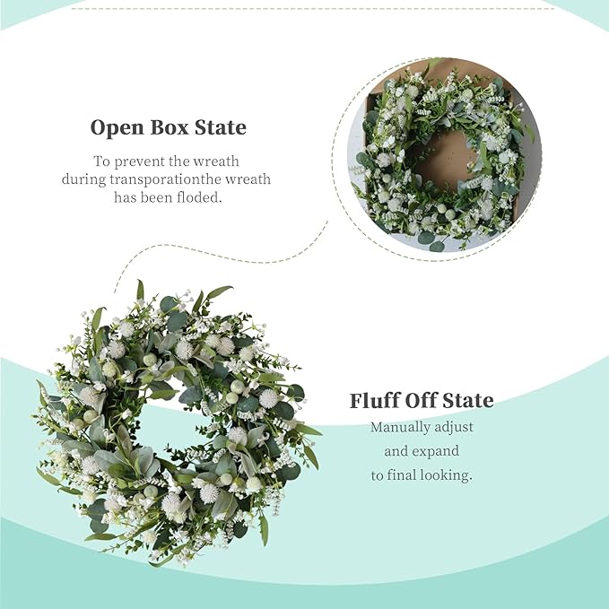 22 inch Summer Wreath White Spiny Ball Green Leaf Green Wreath Summer Front Door Hallway Window Decoration Wedding Party Decoration