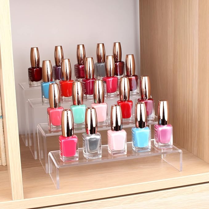 ELEGANTLIFE Acrylic Display Risers Set of 4, 4-Level Tiered Display Stands for Cupcakes, Small Figures & Jewelry, Compact Countertop Display Shelf, Multiple Colors Available (Clear)