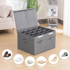 Shoe Organizer for Closet Fits 16 Pairs, Large Shoe Storage Box Bins Containers with Lid and Adjustable Dividers for Shoes, Sneakers and High Heeled, Hard Shell and Stackable (Grey)