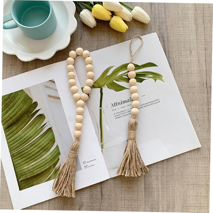 1 Set Rustic Wooden Beads with Tassels and Rope Versatile Wall Decor for Living Room Bedroom Office and Garden Stylish Home Decoration for Festivals and Parties