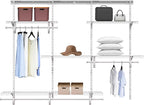 4-6 Ft Closet Organizer System, Adjustable Metal Wire White Closet System, Expandable Walk in Closet Organizers and Storage System, Closet Shelves with Hanging Rods