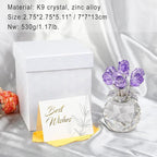 Crystal Rose Figurines Gifts for Women Valentine's Day, Glass Floral Ornament for Mother's Day Birthday Christmas Amethyst Collectible Rose Flowers Anniversary Floral Presents for Her (Purple)