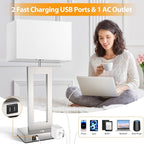 22’’ Touch Control Table Lamps Set of 2, 3 Color Temperatures Bedroom Bedside Lamps, Modern Silver Dimmable Lamps with USB Ports & AC Outlet, Tall Living Room Lamps for Nightstand End Table, 2 Bulbs