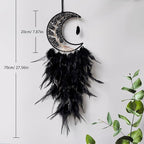 Moon Dream Catchers with Chakra Gemstone Agate Stone, Crystal Tree Life Dream Catchers Wall Hangings Room Decor (Black)