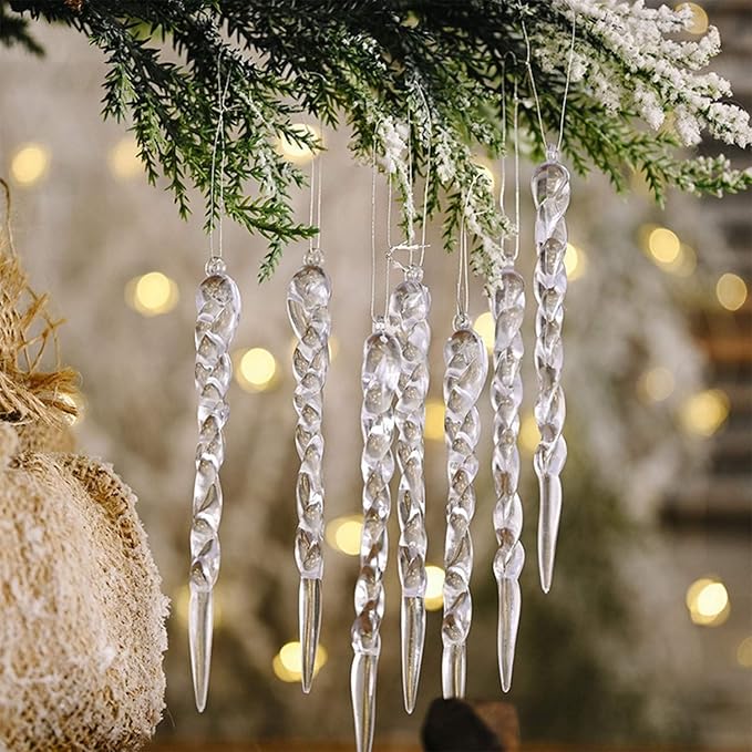 24 Pcs Plastic Hanging Icicles Drop Ornament for Christmas Tree Wedding Party Decorations (Transparency)