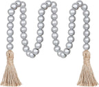 Meplait 39in Wood Bead Garland Farmhouse with Tassels,Versatile Prayer Beads Boho Chic Wall Hanging Home Decor(Silver)