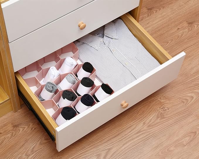 Honeycomb Drawer Divider Suitable for bedroom underwear Socks Cosmetic storage locker sorting 8-piece drawer organizer (Pink)