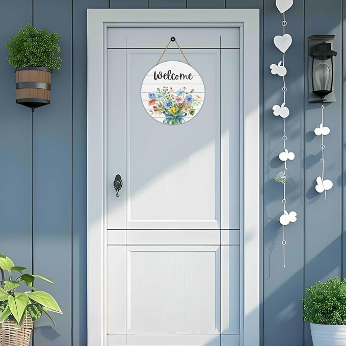 Spring Decorations for Home Spring Door Decor Mason Jar Flowers Wall Decor Wooden Wreaths for Front Door Hanger Welcome Sign for Porch Wall Indoor Home Decor (Flower)