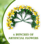 Artificial Flowers for Outdoors Decoration, 6 Bundles Silk Marigold Flower UV Resistant Look Real Faux Plants for Garden Porch Planter Patio Balcony Yard Home Decor (Yellow White)
