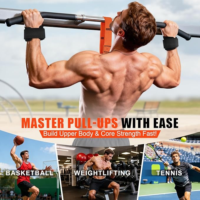 Upgraded Pull Up Assistance Bands, Heavy Duty Resistance Bands with Handles, Exercise Band with Door Anchor, Adjustable Workout Band Set for Pull Up Bar, Full Body Strength&Muscle Training, Home Gym