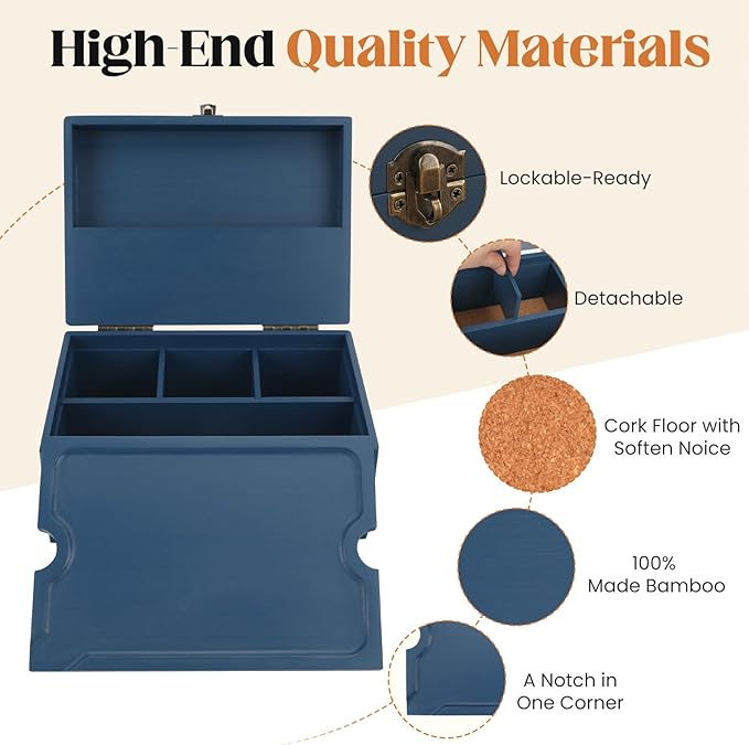 Large Bamboo Storage Box with Removable Tray Kit - Decorative Box Set, Glass Jars, and Accessories Wooden Storage Kit and Accessories Tool.Birthday Gifts