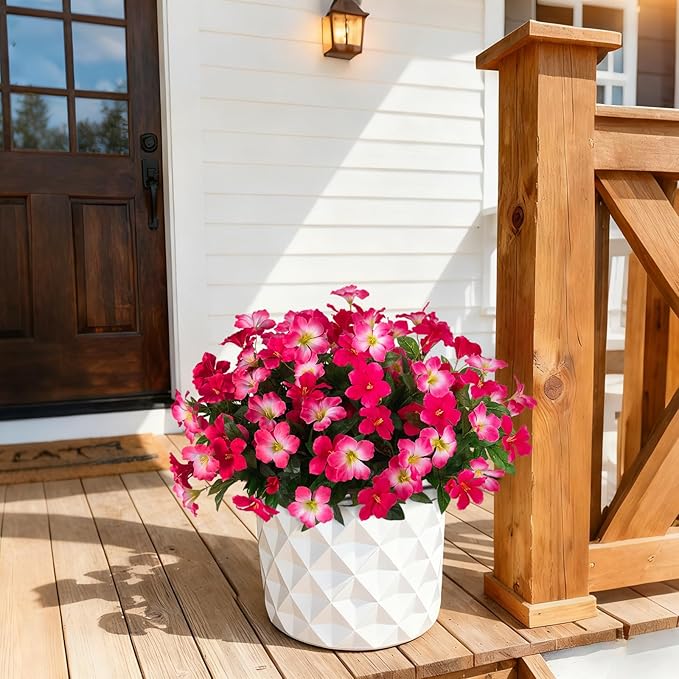 Fake Artificial Flowers for Outdoors 6 PCS Azalea Bouquet Silk Flowers for Outside UV Resistant Faux Flowers Plants for Outdoor Planters Realistic Spring Home Front Door Patio Garden Porch Decor