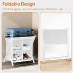 Luggage Rack for Guest Room, Set of 2, Folding Suitcase Stand with Fabric Storage Shelf, Luggage Holder, Steel Foldable Luggage Stand for Guest Room, Bedroom, Hotel, White