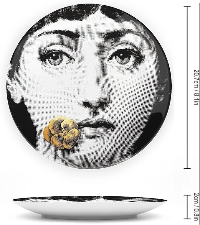Lina Cavalieri Plate, Wall Decorative Plate, Mysterious Face Plate Wall Hanging Decoration,Including Bracket And Special Spring HooK, (Style-1, 8inch)