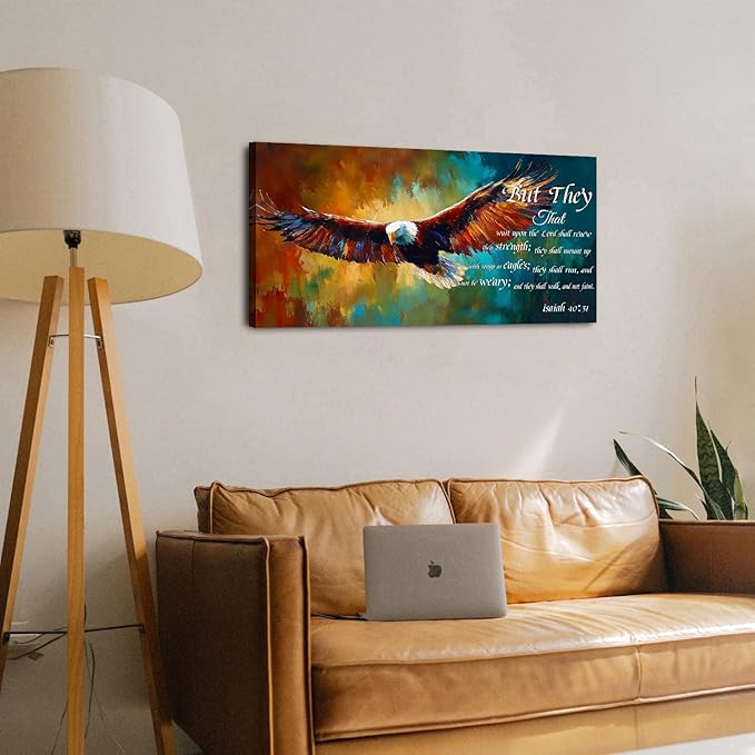 Christian Wall Art Eagle Decor Isaiah 40 31 Wall Art Bible Verse Wall Decor Inspirational Scripture Canvas Prints Eagle Pictures Religious Biblical Artwork for Bedroom Living Room Home Decoration 20x40"