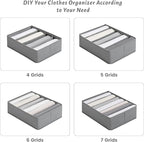 4 Packs Adjustable T-shirt Drawer Organizers for Clothing with 6 Adjustable Dividers, 7 Grids Wardrobe Storage Box, DIY Clothes Organizer for Folded Clothes, T-shirt, Legging