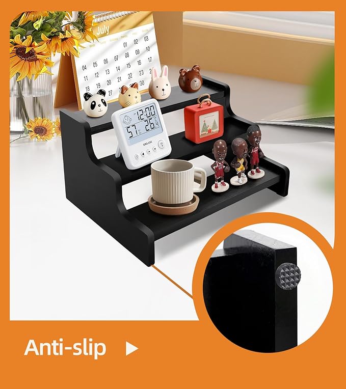 Wooden Cologne Organizer for Men, Perfume Organizer Stand, Cologne Stand with Anti-Slip Washers, Wooden Display Risers Stand for Dessert, Cupcake, Display Shelf Riser Stand for Decoration Makeup Black, 3-tier-13.8in