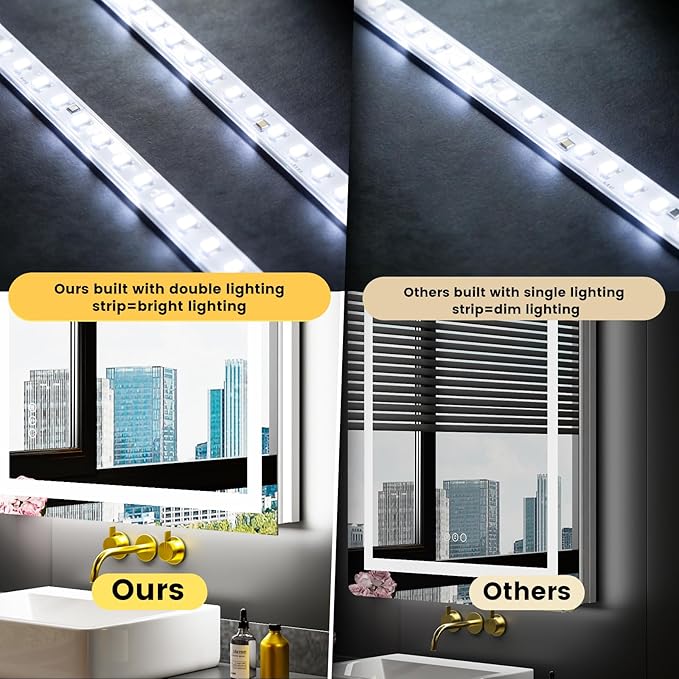 LOAAO 48"X28" LED Bathroom Mirror with Lights, Anti-Fog, Dimmable, Backlit + Front Lit, Lighted Bathroom Vanity Mirror for Wall, Memory Function, Tempered Glass, ETL Listed
