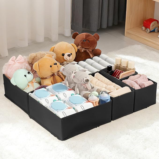 Drawer Organizer Clothes, 16 Pack Dresser Organizer Bins, Foldable Closet Organizers and Storage Fabric Dresser Bins, Shallow Drawer Dividers for Clothing, Underwears, Socks, Tie