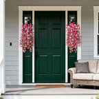 Artificial Fake Hanging Flowers Plants for Outdoor Spring Decoration,2 PCS Faux Silk Morning Glory with Eucalyptus Leaves,UV Resistant Realistic Trailing Vines for Balcony Porch Patio Yard Garden