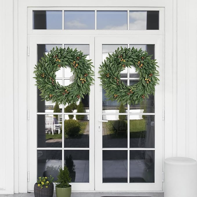 Olive Wreaths for Front Door 26 Inch, Artificial Waterproof Green Lush Olive Branch Wreath with Berry for Home Outdoor Indoor Farmhouse Window Spring Summer All Seasons Year Round