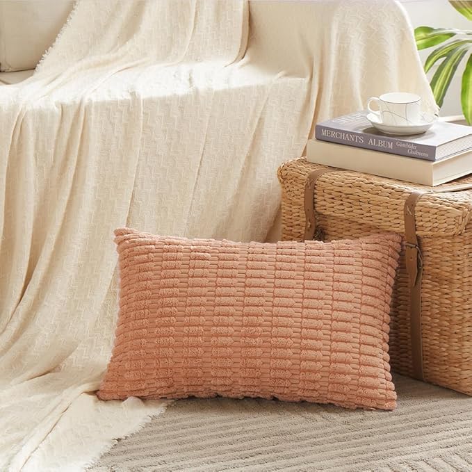 Fancy Homi 4 Packs Decorative Throw Pillow Covers for Living Room Couch Bed, Modern Farmhouse Boho Home Décor Accent Cushion Case, 24" x 16", Peach