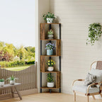 YATINEY 5-Tier Corner Shelf, Industrial Corner Storage Stand, Corner Bookshelf with Metal Frame, Freestanding Corner Shelf Stand for Living Room, Study, Bedroom, Rustic Brown and Black CJ11BR