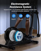 MERACH Elliptical Exercise Machine for Home Use, Elliptical Machine with Hyper-Quiet Magnetic Drive System, 16-Level Resistance Adjustment, 15.5IN Stride, 350LBS Loading Capacity, MERACH App