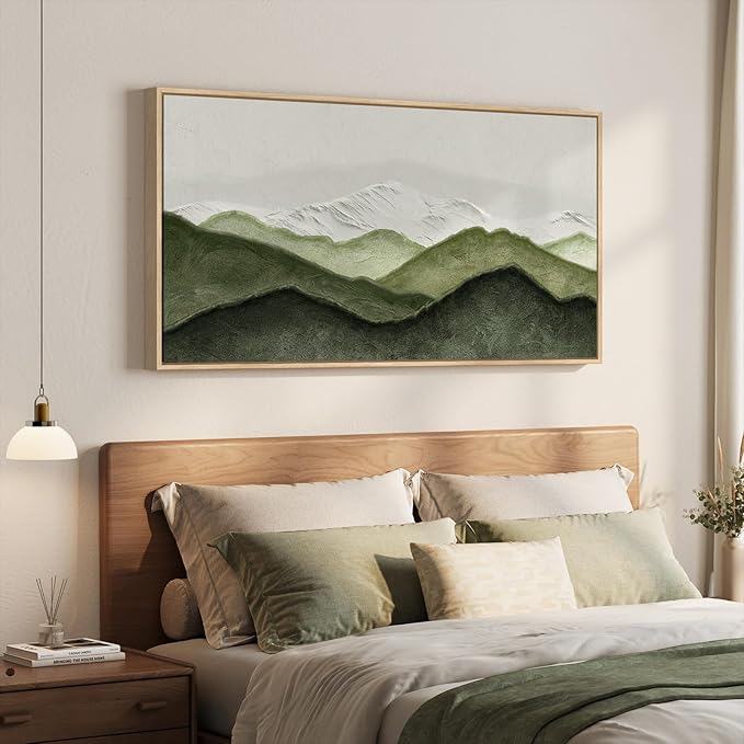 Large Framed Sage Green Abstract Wall Art for Living Room, Minimalist Modern Painting Print Canvas Artwork for Walls, Horizontal Abstract Wall Decor for Bedroom Home Office, 30x60 Inch