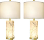 Scenekoy 23" Alabaster Table Lamps Set of 2 for Living Room Bedroom, Bedside Lamps with USB A+C Ports, Modern Table Lamp with Linen Shade for Living Room Bedroom Nightstand (Bulbs Included)