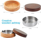 Cute Ashtrays for Cigarettes Outdoor Patio Ash Tray with Lid FriyGardcn Wooden Ashtray with a Stainless Steel Portable Decorative Ash Tray for Home,Office,Indoor,Parties