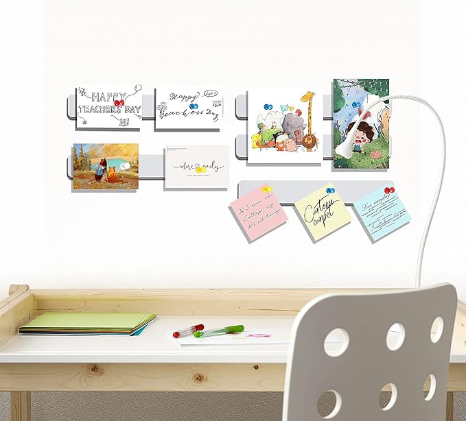 5 Pack Felt Pin Board Bar Strips Bulletin Board for Bedrooms Offices Home Wall Decoration, Notice Board Self Adhesive Cork Board with 35 Push Pins for Paste Notes, Photos, Schedules (White)