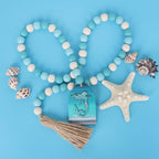 Meplait Wood Bead Garland, Coastal Tassel Garland with Mermaid Tag Beach Farmhouse Decor for Tiered Tray Table Centerpiece Wall Home Decoration