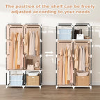 Portable Closet for Hanging Clothes, Portable Wardrobe Closet with Cover, 4 Storage Shelves, 2 Hanging Rods and 8 Side Pockets, Easy Assembly and Sturdy Free Standing Closet for Bedroom, White