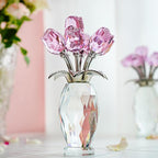 H&D HYALINE & DORA Pink Crystal Rose Bouquet Figurine,Handmade Rose Flower Gifts for Mom Gifts for Women,Glass Flower Collectible Ornament Home Table Wedding Decor