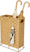 Rattan Umbrella Stand with Built-in Water Reservoir & Hooks, Hand Woven Umbrella Rack Organizer Freestanding - Stable, High-Capacity Organizer for Home and Office - 11.8" L x 5.5" W x 16.5" H